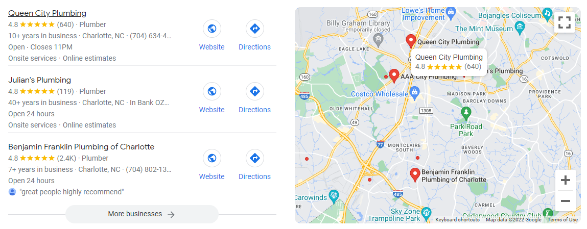 Google-SERP_PlumberCLT Local Search Visibility